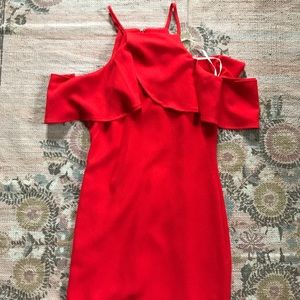 J.O.A. Tiered off the shoulder red dress